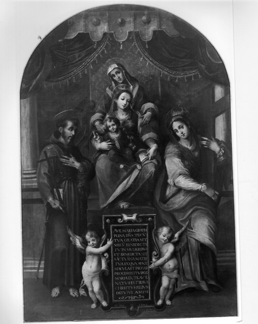 Madonna con Bambino in trono tra santi (dipinto, opera isolata) di Bandiera Benedetto (attribuito) (sec. XVII)