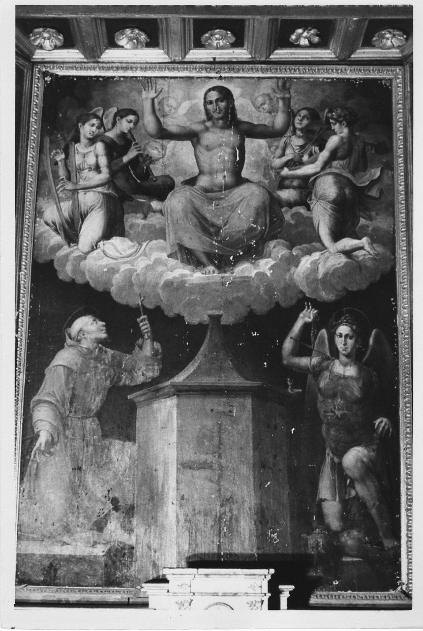 Cristo in gloria e Santi (dipinto, elemento d'insieme) di Raffaellino di Michelangelo detto Raffaellino del Colle (attribuito) (sec. XVI)