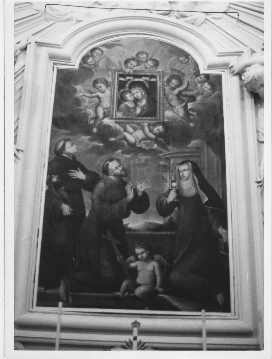 quadro della Madonna del Buon Consiglio portato in volo da angeli (dipinto, opera isolata) - ambito italiano (sec. XVIII)