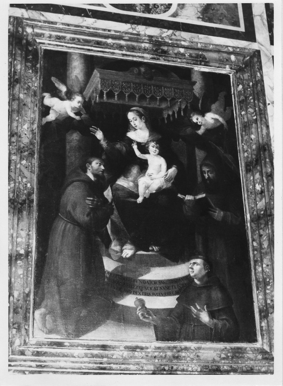 Madonna con Bambino in trono tra santi (dipinto, opera isolata) - ambito italiano (sec. XVI)