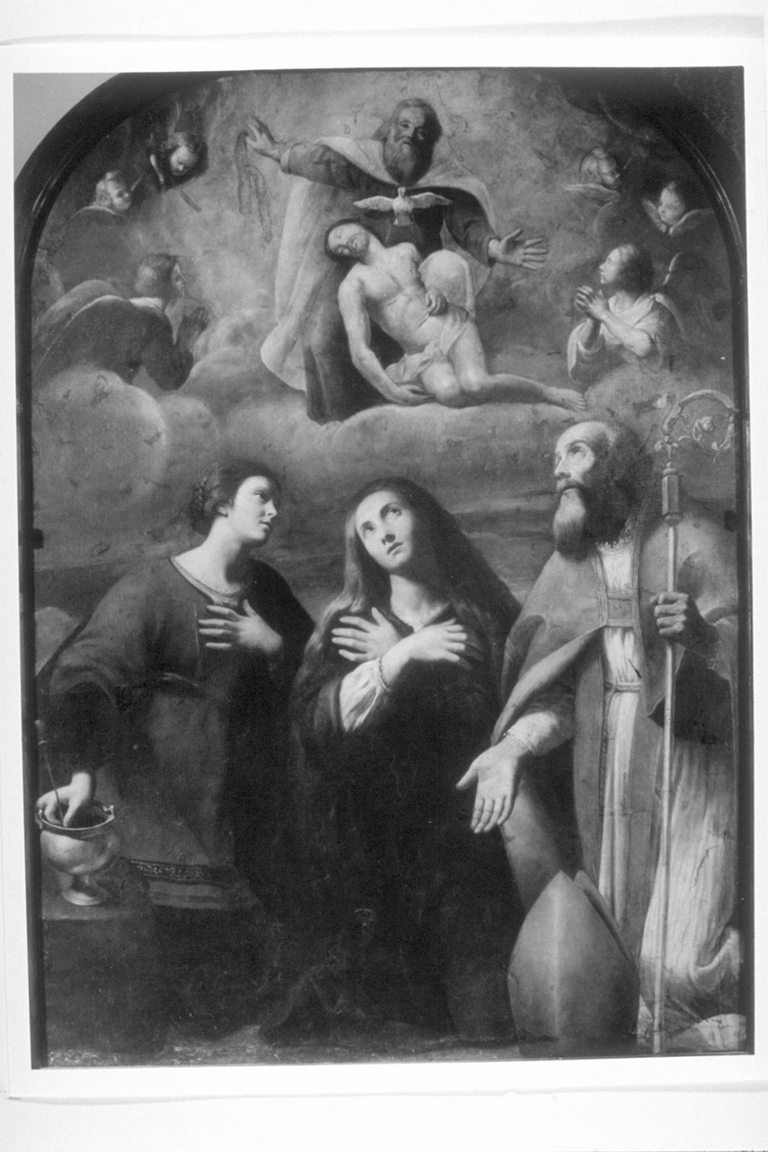 Gonfalone di Santa Maria Maddalena, Trinità e santi (stendardo processionale, elemento d'insieme) - ambito tosco-umbro (terzo quarto sec. XVII)