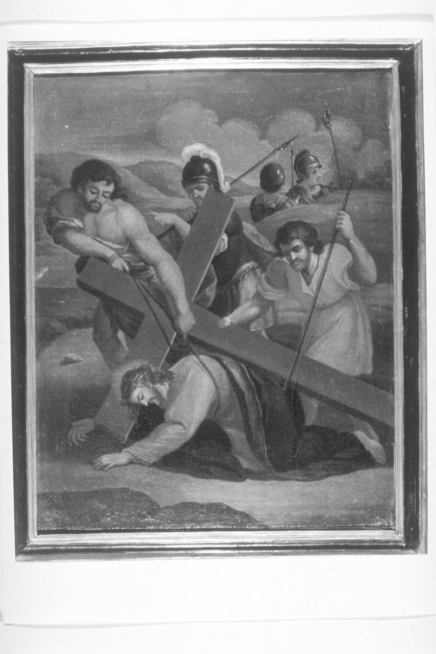 stazione VII: Gesù cade sotto la croce la seconda volta (Via Crucis, elemento d'insieme) di Boccanera Giacinto (attribuito) (primo quarto sec. XVIII)