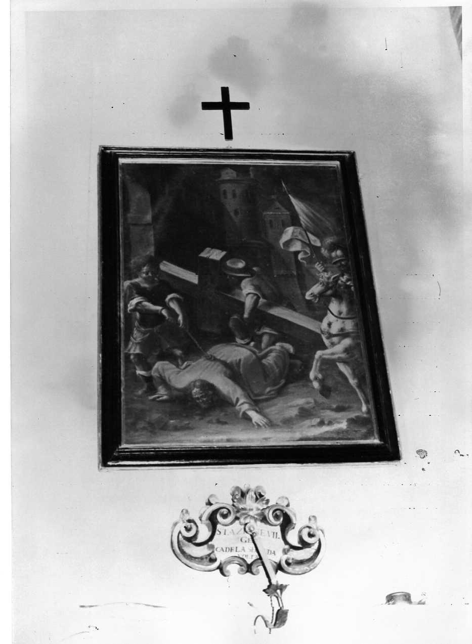stazione VII: Gesù cade sotto la croce la seconda volta (dipinto, ciclo) di Pentini Domenico (sec. XVIII)