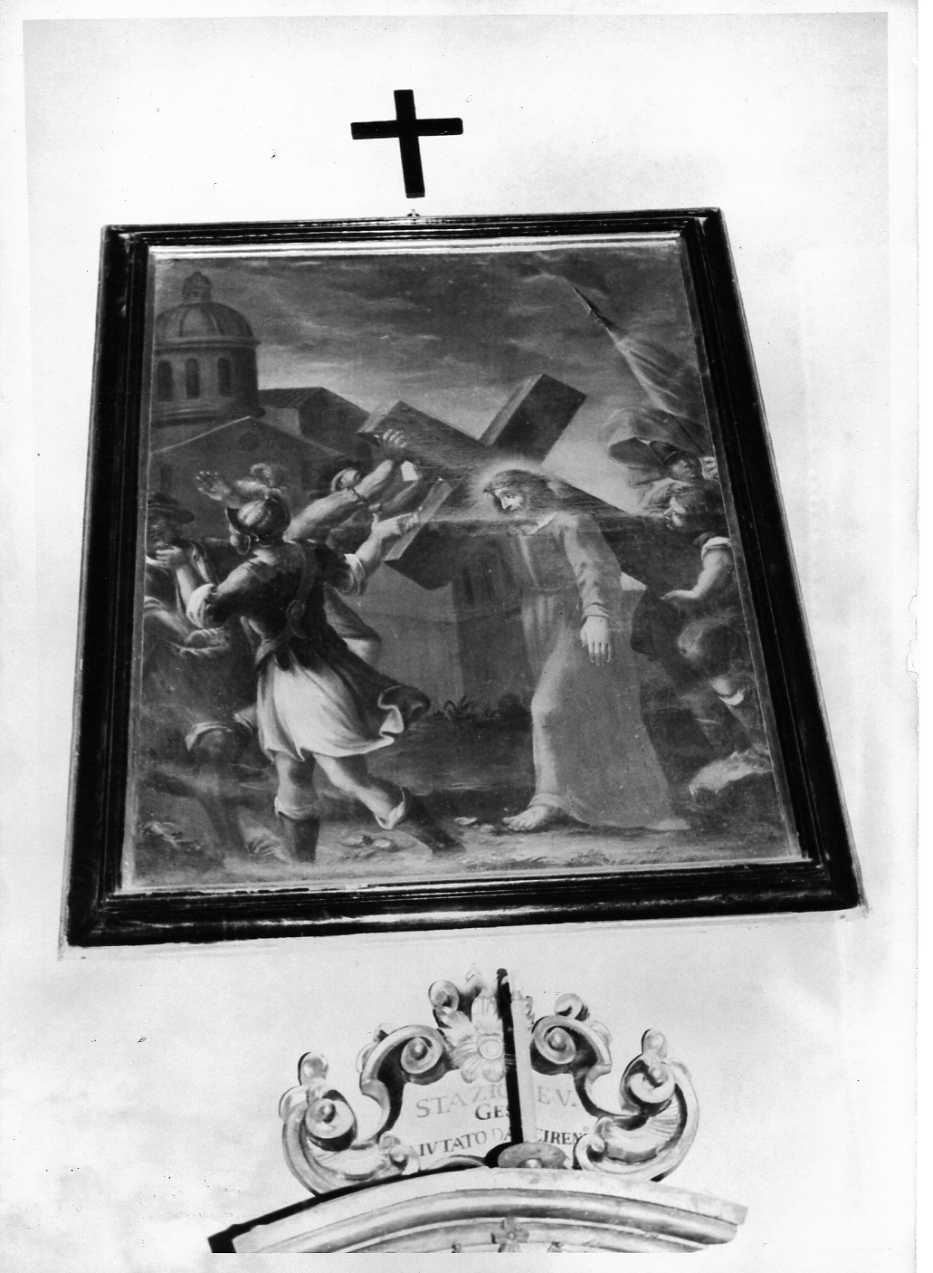 stazione V: Gesù aiutato da Simone il Cireneo a portare la croce (dipinto, ciclo) di Pentini Domenico (sec. XVIII)