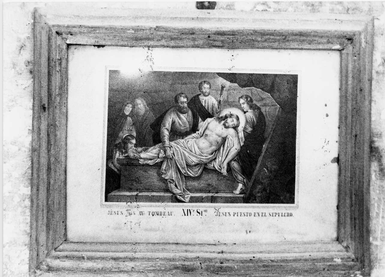 stazione XIV: Gesù deposto nel sepolcro (Via Crucis, elemento d'insieme) - bottega Italia centrale (sec. XIX)