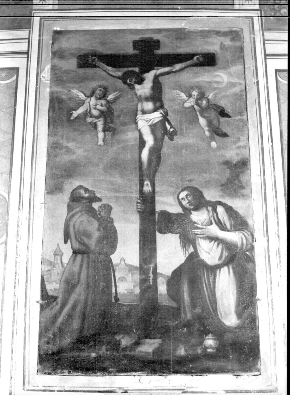 Cristo crocifisso tra San Francesco d'Assisi e Santa Maria Maddalena (dipinto, opera isolata) - ambito Italia centrale (primo quarto sec. XVII)