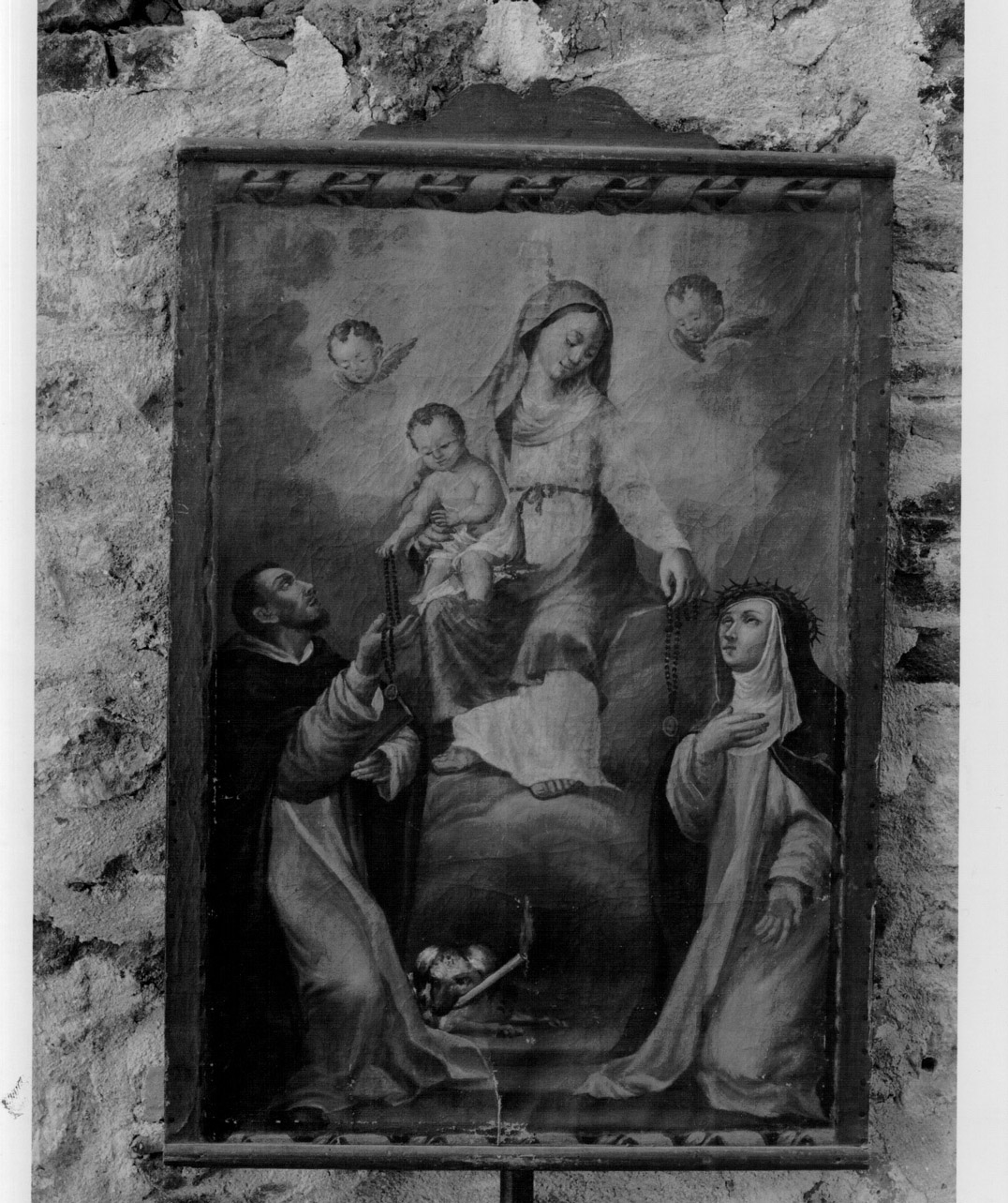 Madonna del Rosario con San Domenico e Santa Caterina da Siena (stendardo processionale, opera isolata) - ambito umbro (sec. XVII)