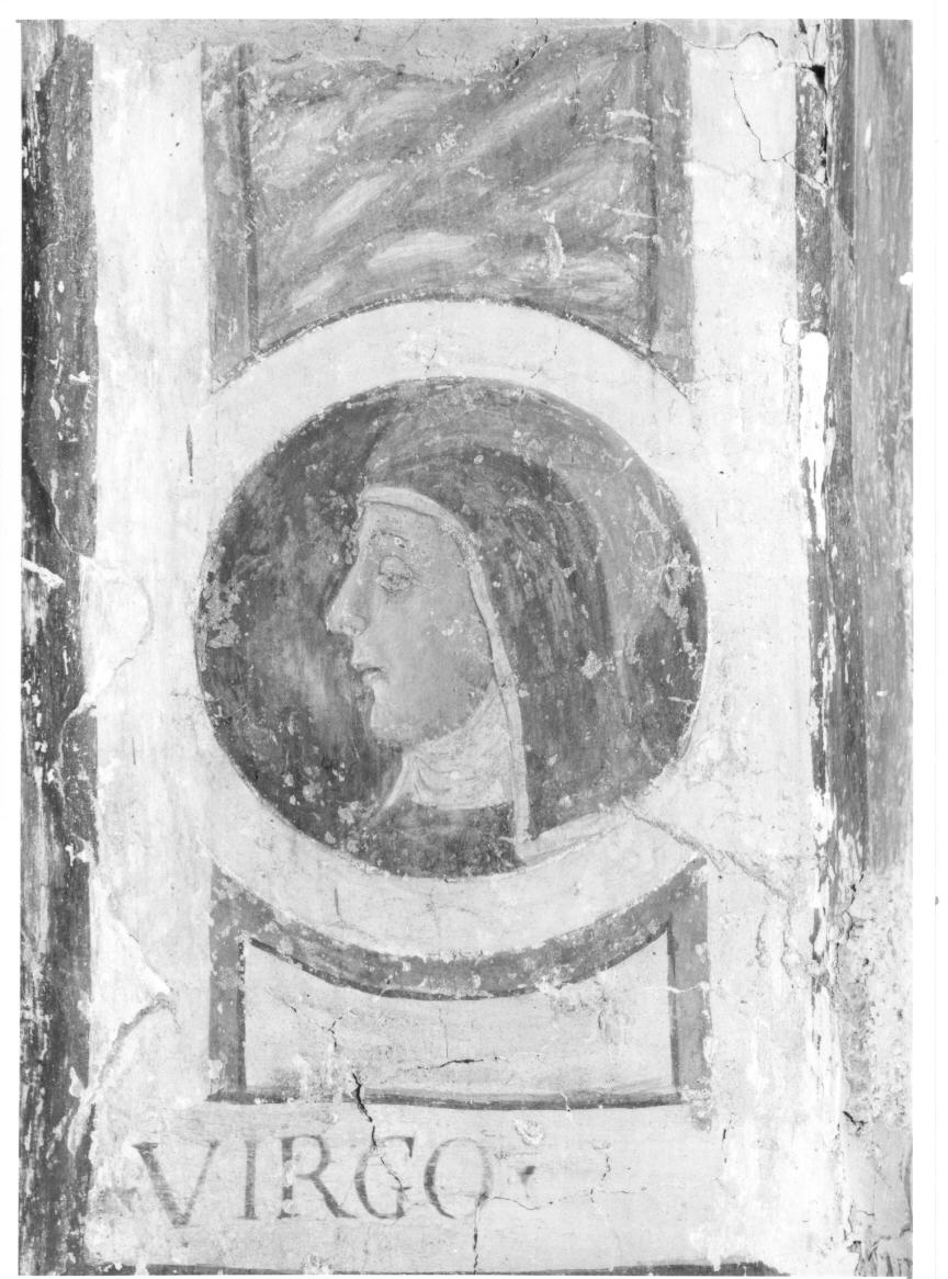 motivo decorativo a finto marmo e tondi con santi (decorazione pittorica, frammento) - ambito umbro (prima metà sec. XV)