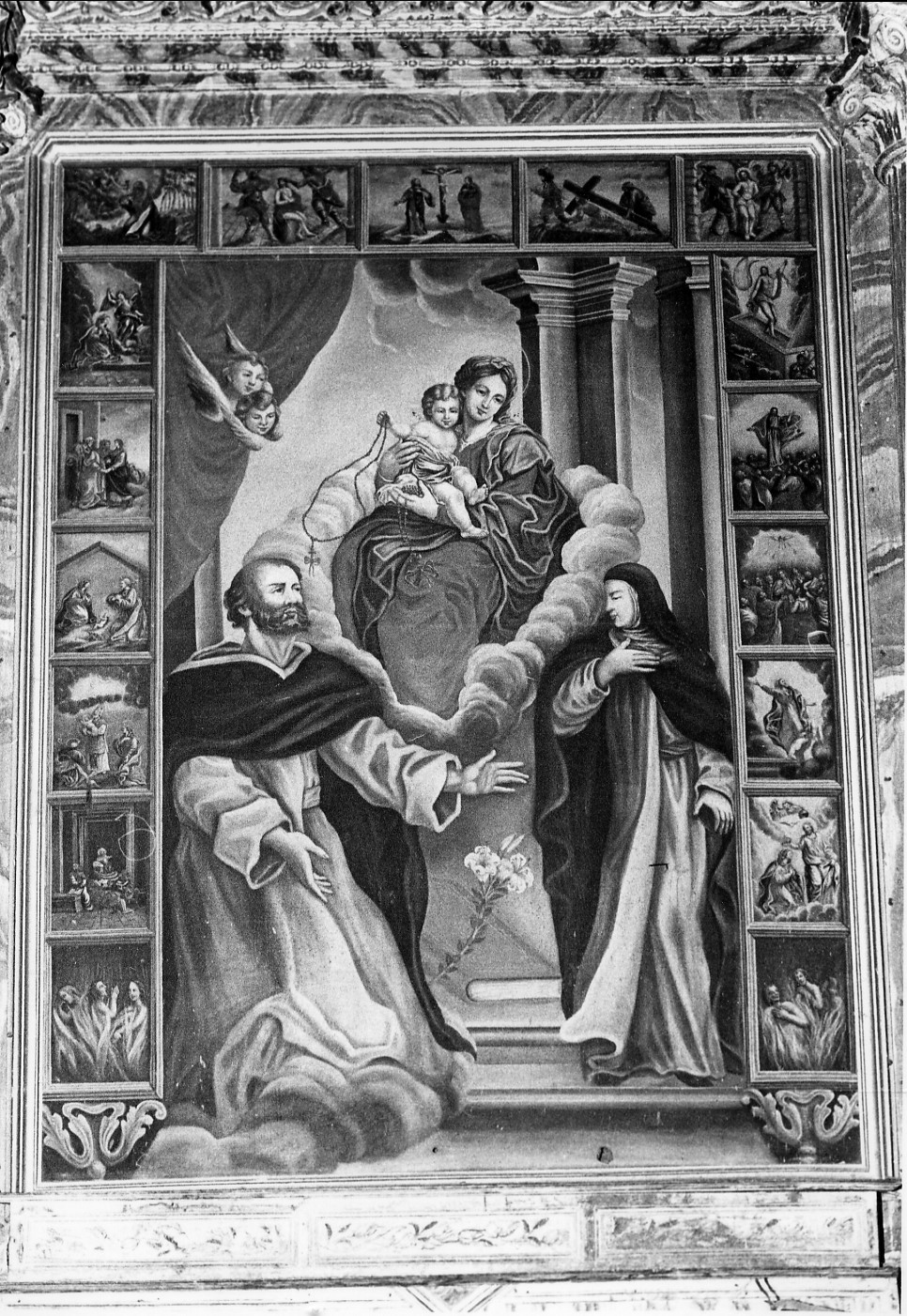 Madonna del Rosario con Santi domenicani e misteri del rosario (dipinto, elemento d'insieme) - ambito umbro (sec. XVII)