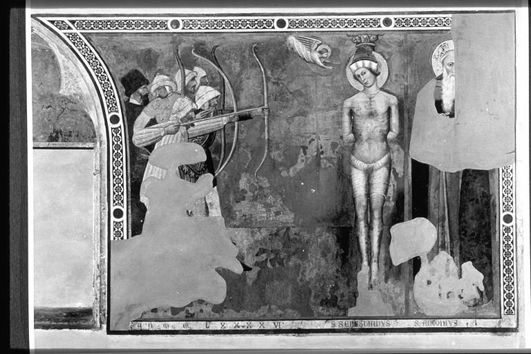 martirio di San Sebastiano (dipinto, elemento d'insieme) di Petruccioli Cola (attribuito) (fine sec. XIV)