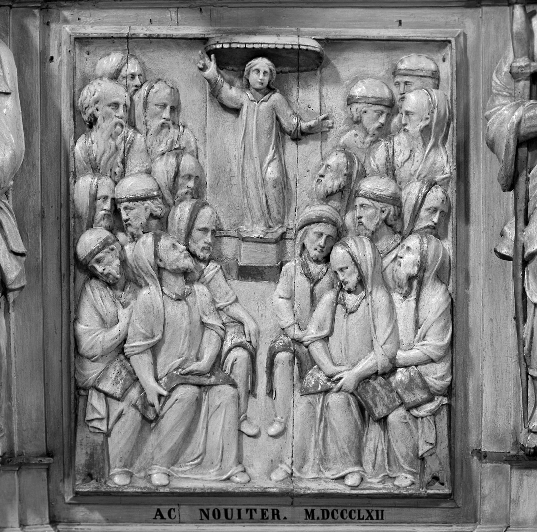 disputa di Gesù con i dottori nel tempio (rilievo, elemento d'insieme) - ambito veneto (sec. XVII)