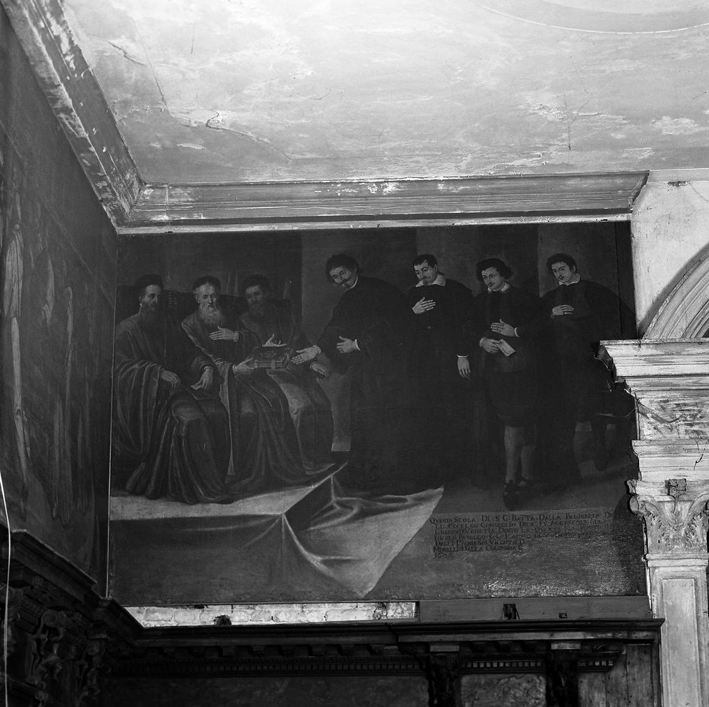 La scuola di San Giovanni Battista viene aggregata a quelle grandi di Venezia (dipinto) - ambito veneto (sec. XVII)