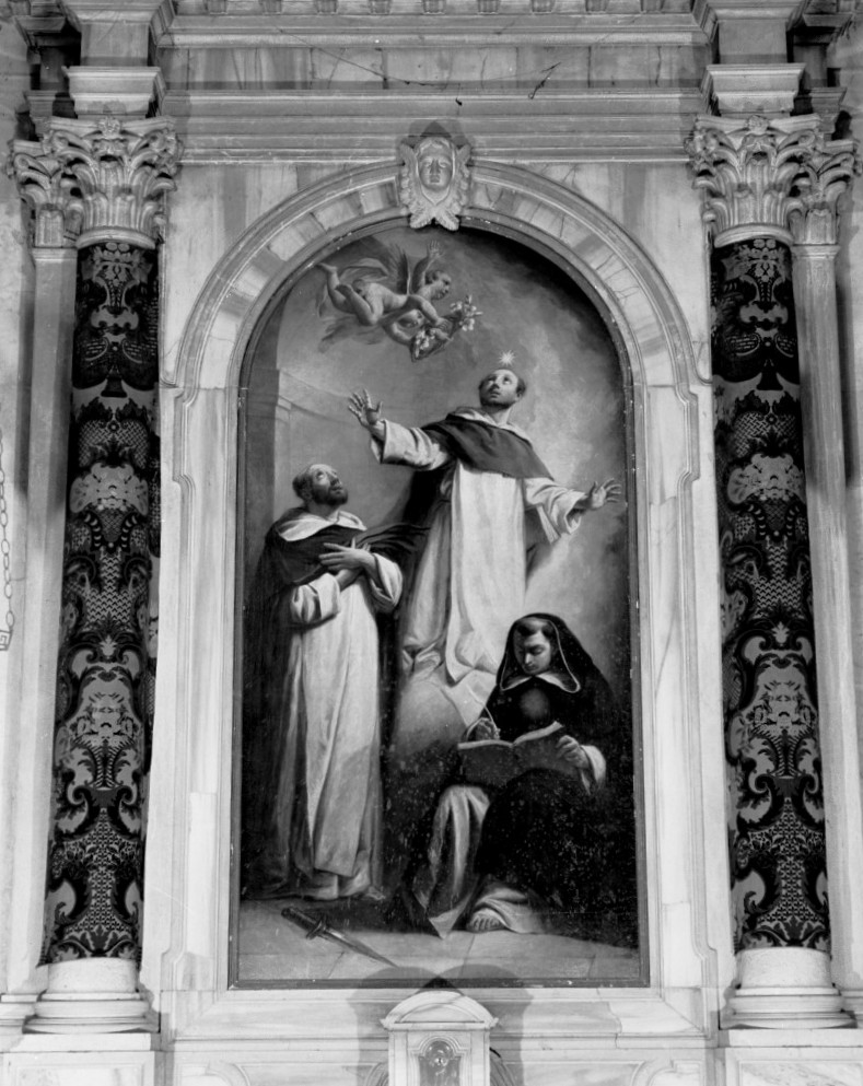 I Santi Domenico di Guzman, Pietro Martire e Tommaso (dipinto) di Angeli Giuseppe (seconda metà sec. XVIII)