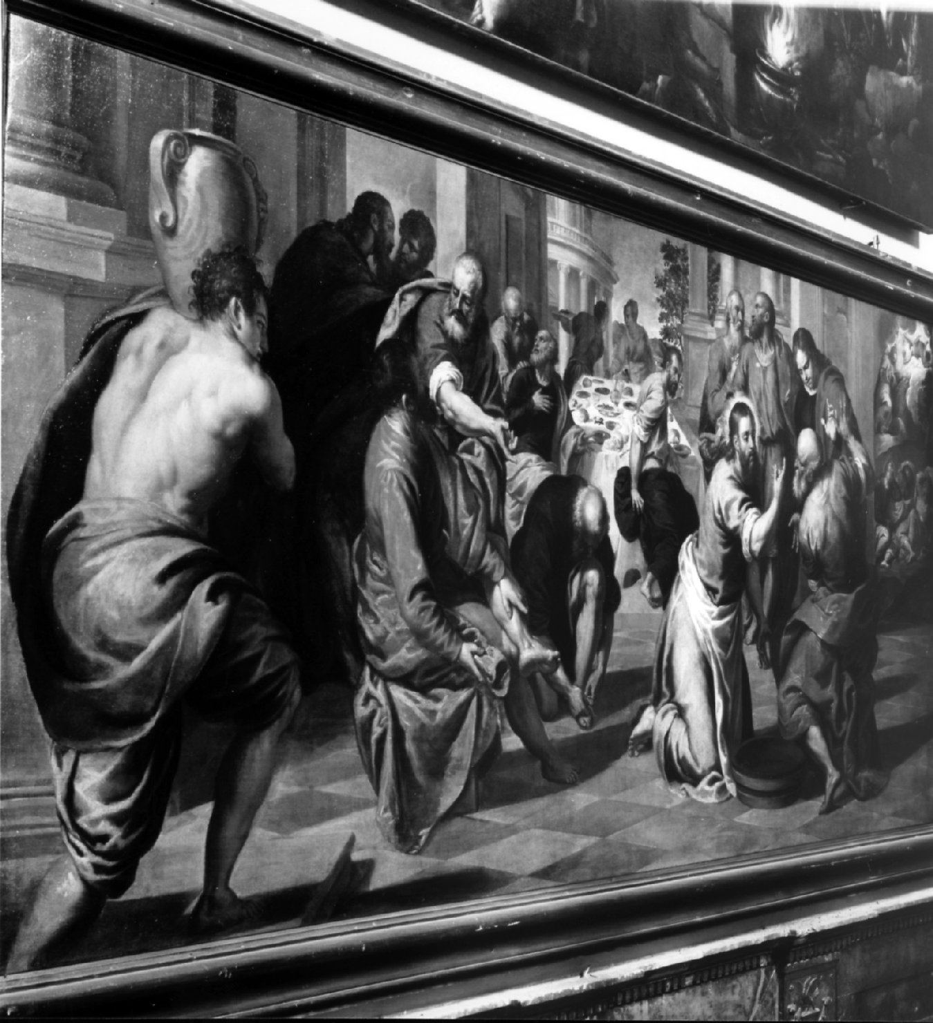Cristo lava i piedi degli apostoli (dipinto) di Negretti Jacopo detto Palma il Giovane (fine sec. XVI)