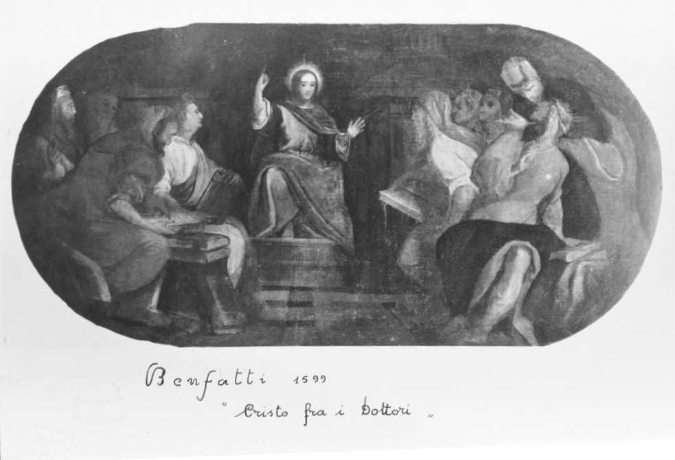 disputa di Gesù con i dottori nel tempio (dipinto, elemento d'insieme) di Benfatto Alvise detto Alvise del Friso (fine/inizio secc. XVI/ XVII)