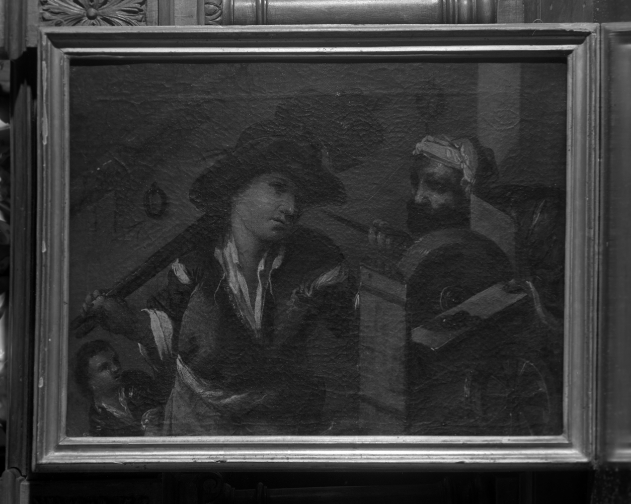 vecchio arrotino e giovane taglialegna (dipinto) - ambito veneto (prima metà sec. XVIII)