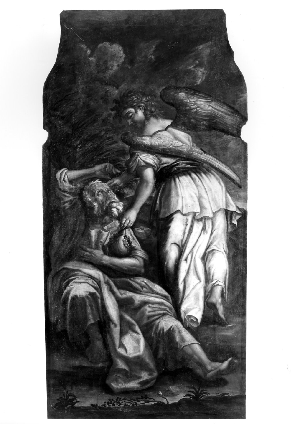 Elia nel deserto nutrito dall'angelo (dipinto) - bottega veneta (metà sec. XVII)