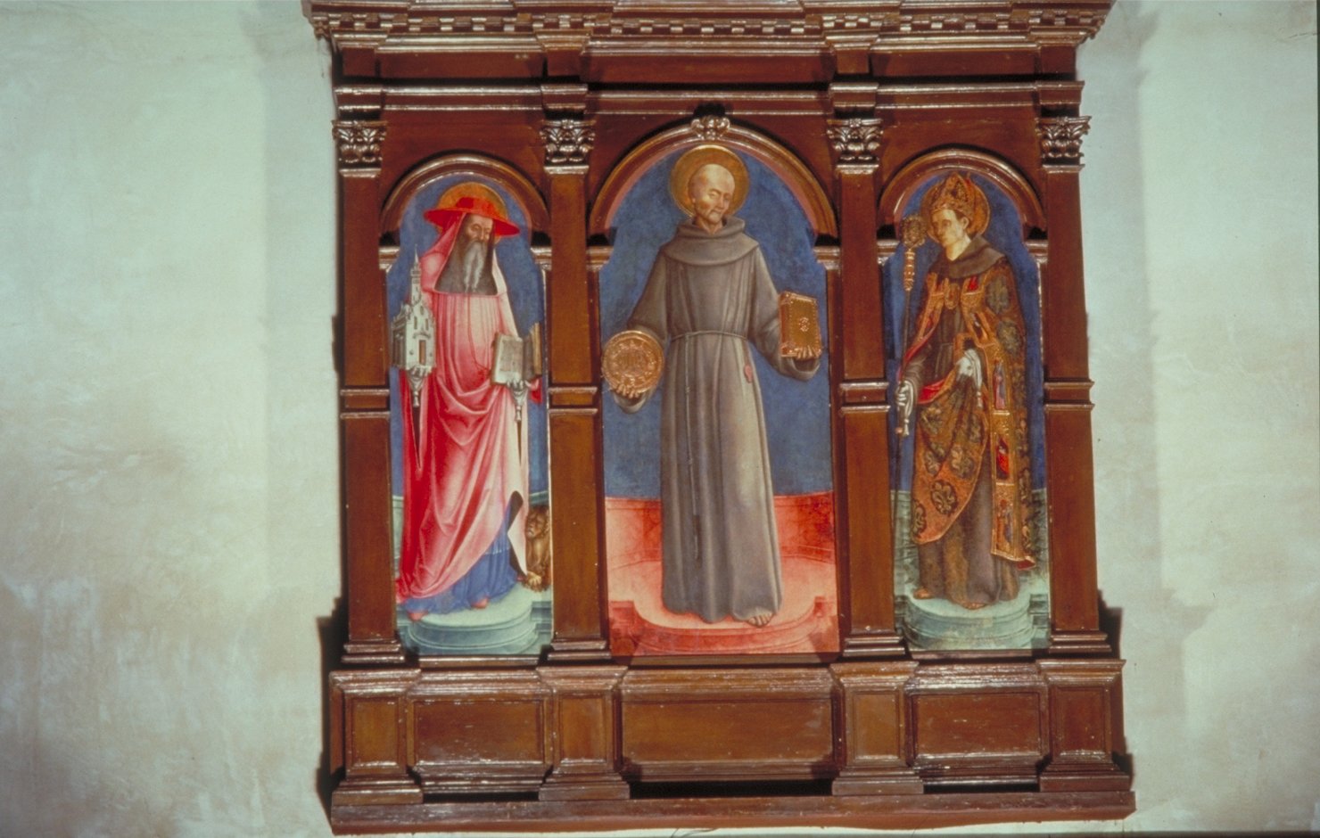 San Girolamo, San Bernardino e San Ludovico (trittico, insieme) di Vivarini Antonio (metà sec. XV)