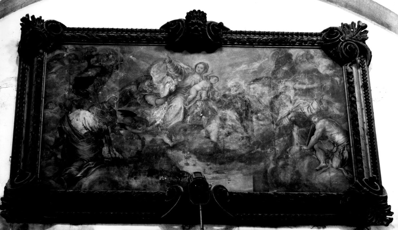 Madonna che fuga la Peste con i santi Marco Evangelista, Rocco, Lorenzo Giustiniani e Sebastiano (dipinto) di Prudenti Bernardino (sec. XVII)