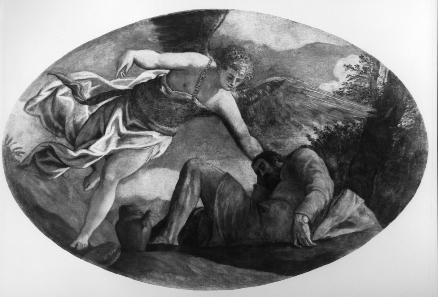Elia nel deserto nutrito dall'angelo (dipinto) di Porta Giuseppe detto Giuseppe Salviati (sec. XVI)