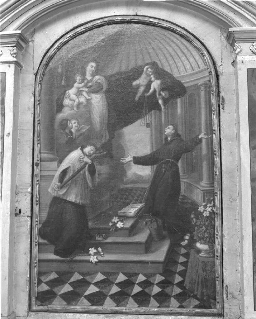 Madonna del Carmelo, San Luigi Gonzaga e Santo francescano (pala d'altare) - ambito veneto (sec. XIX)