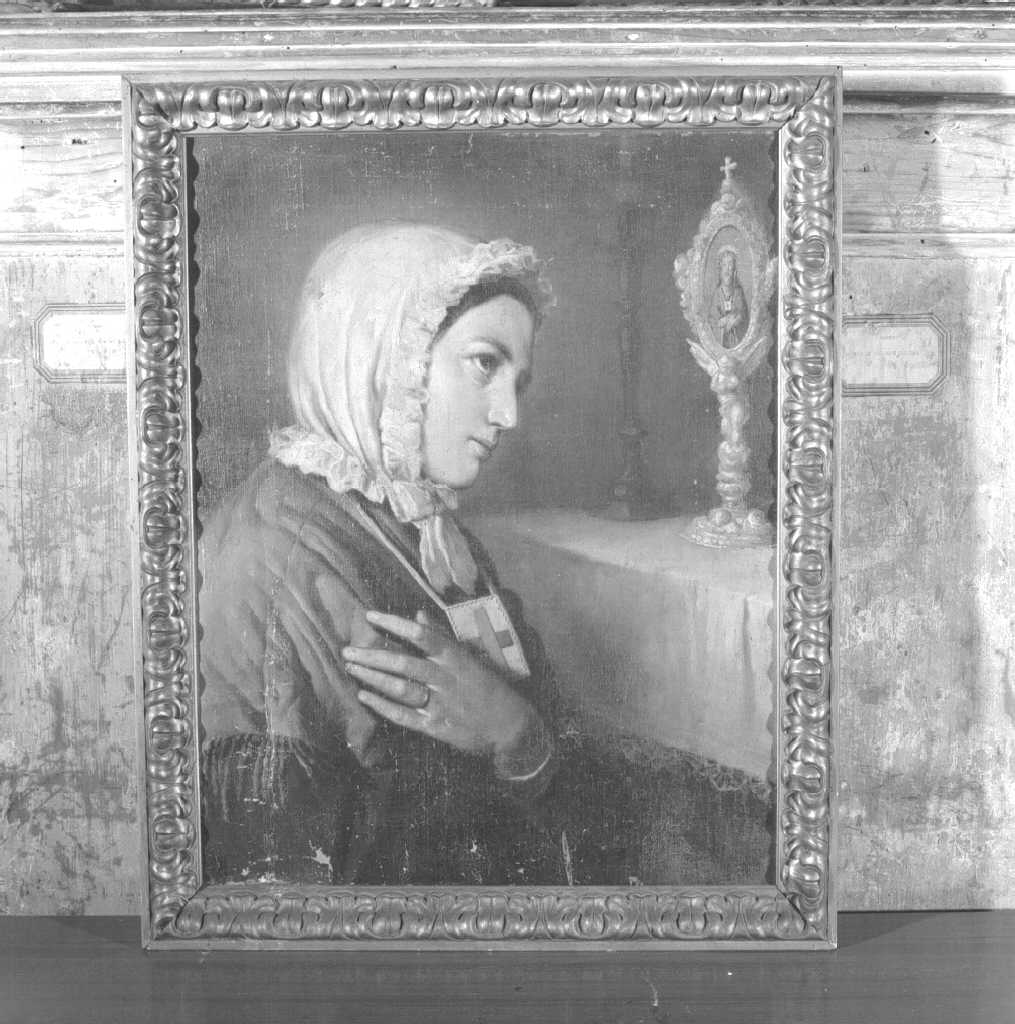 devota in meditazione dinanzi a un ostensorio (dipinto) - ambito veneto (sec. XIX)