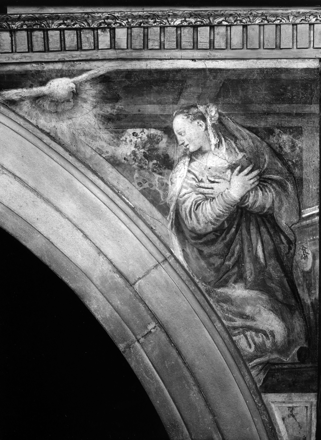 Madonna annunciata (dipinto, elemento d'insieme) di Caliari Paolo detto Veronese (sec. XVI)