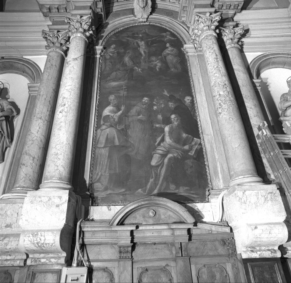 Trinità con la Madonna/ santi/ donatore (dipinto) di Bianchi Filippo (sec. XVII)