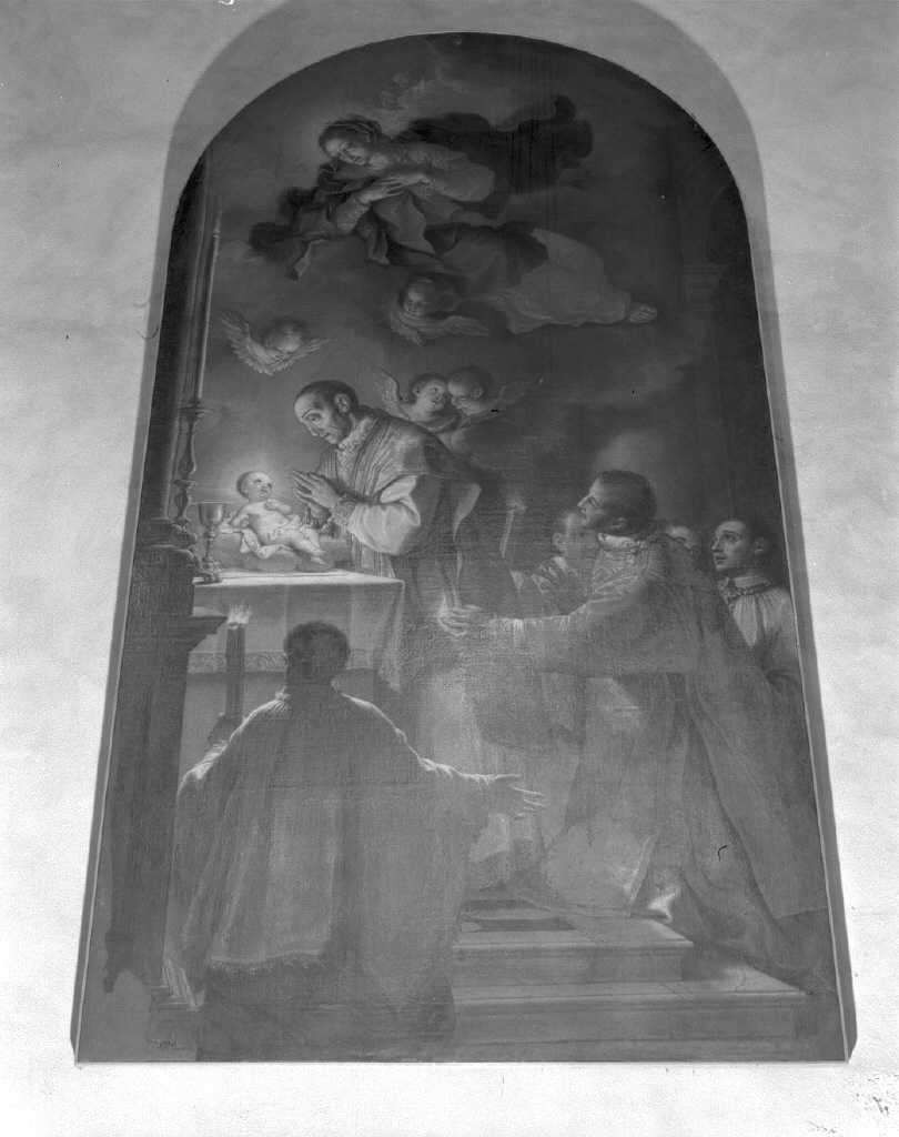 S. Lorenzo Giustiniani celebra la messa, Apparizione del Cristo Bambino a S. Lorenzo Giustiniani mentre celebra la messa (dipinto) di Letterini Bartolomeo (sec. XVII)