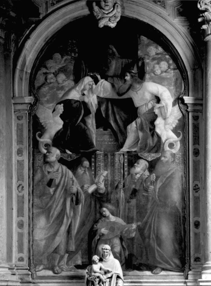 incoronazione di Maria vergine con San Pietro, San Girolamo, Sant'Agostino e San Paolo (dipinto) - ambito veneto (sec. XVI)