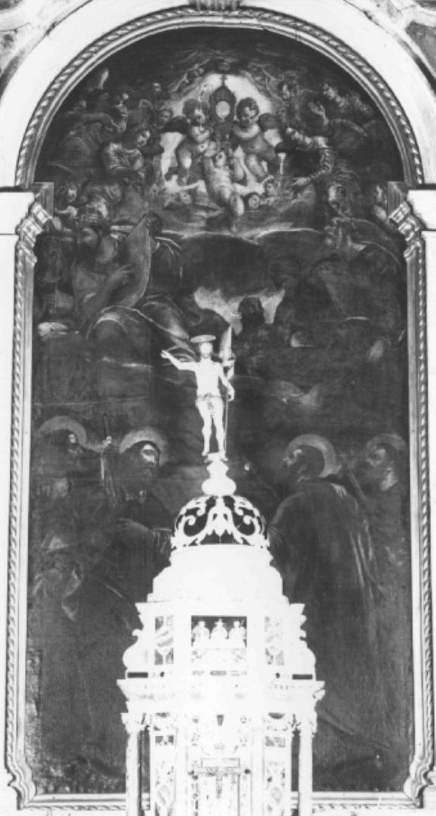 La SS. Eucaristia con padri della chiesa (dipinto) - ambito veneto (seconda metà sec. XVI)