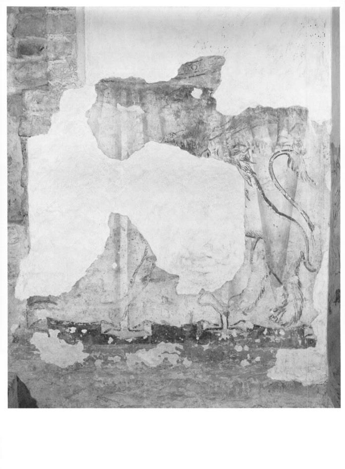 figura con leone (dipinto, elemento d'insieme) - ambito veneto (prima metà sec. XI)