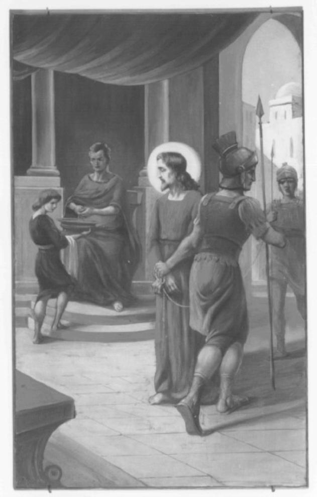 stazione I: Gesù condannato a morte (dipinto) di Travaglia Silvio, Soranzo Antonio (sec. XX)