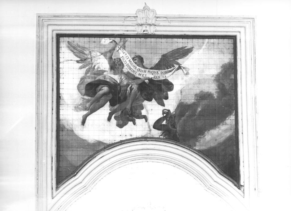 angeli reggicartiglio e demone (dipinto) di Bevilacqua Giovanni Carlo - ambito veneziano (sec. XIX)