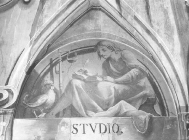 figura allegorica maschile: lo studio (dipinto) di Le Gru Giuseppe (sec. XVIII)