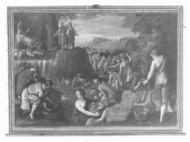 Mosè fa scaturire l'acqua da una roccia (dipinto) di Pauwels Frank detto Paolo Fiammingo (attribuito) (sec. XVI)