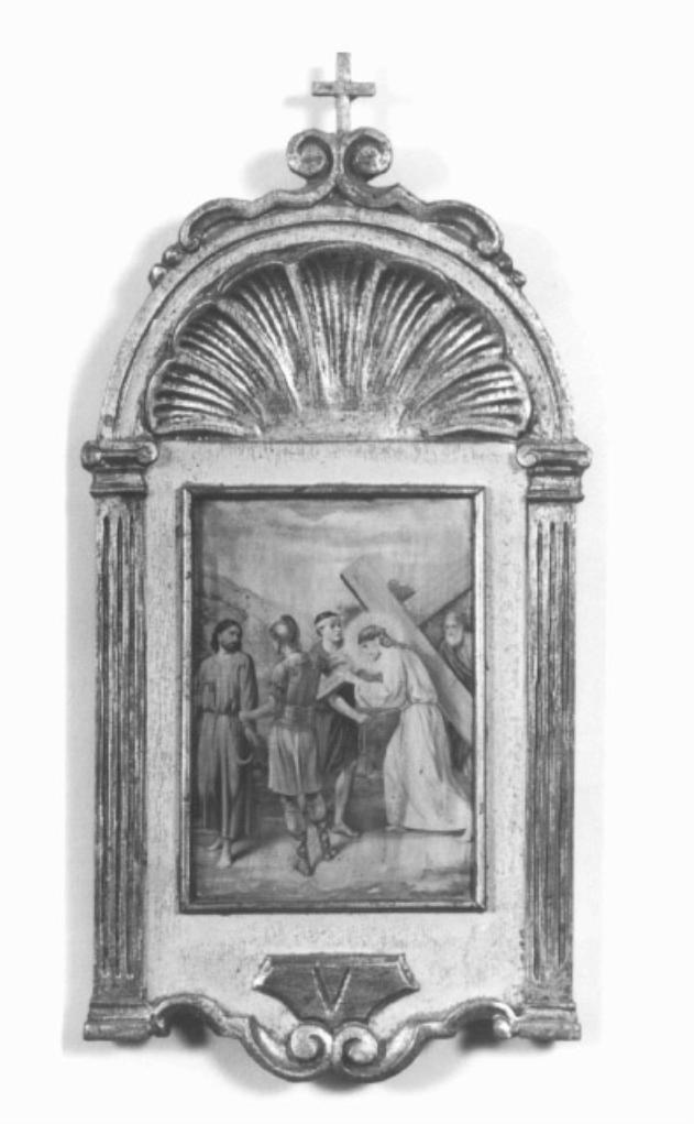 stazione V: Gesù aiutato dal Cireneo a portare la croce (dipinto) di Secchi C (secc. XIX/ XX)