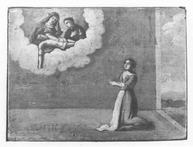 devota in preghiere con Pietà con Sant'Antonio da Padova (ex voto) - ambito veneto (sec. XIX)
