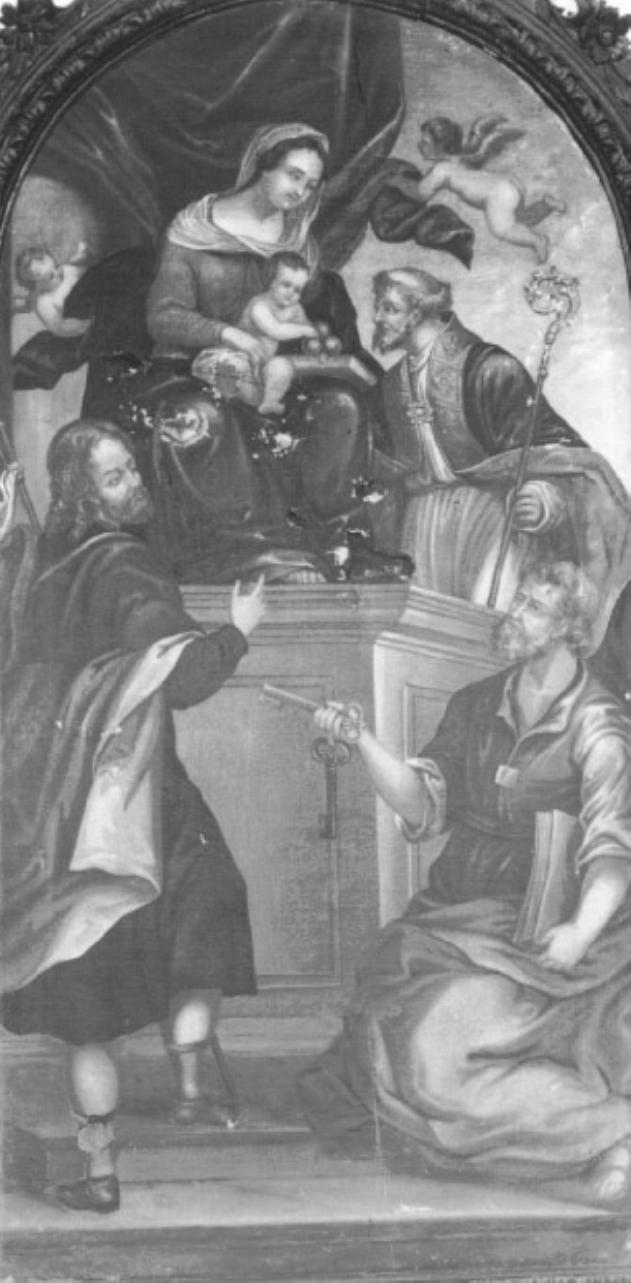 Madonna con Bambino tra i santi Nicolo', Pietro e Rocco (dipinto) - ambito veneto (secc. XVI/ XVII)