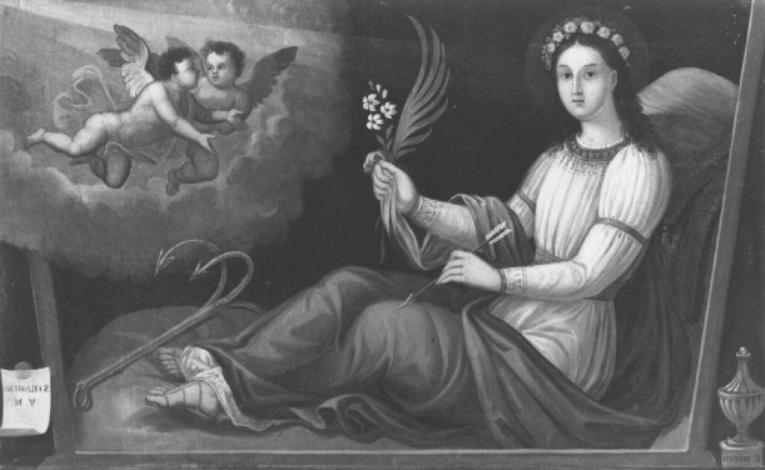 Santa Filomena e due angeli (dipinto) di Moech Girolamo - ambito bellunese (sec. XIX)