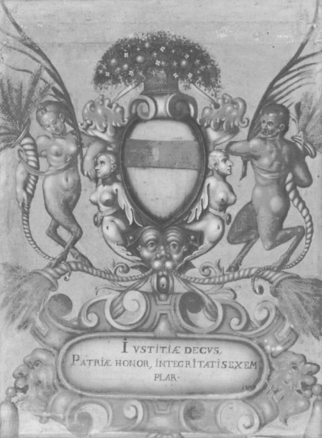 stemma gentilizio con cartiglio (dipinto) - ambito veneto (sec. XVIII)