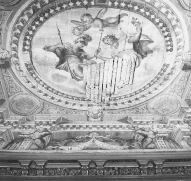 motivi decorativi/ occhio di cielo con Minerva/ virtù cardinali (dipinto, ciclo) di Pellegrini Girolamo (sec. XVII)