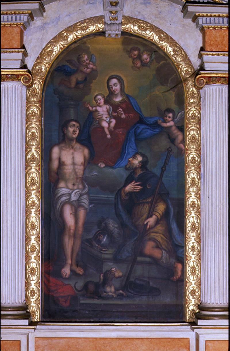 Madonna con Bambino, con San Sebastiano e San Rocco (dipinto) - manifattura veneta (sec. XIX)