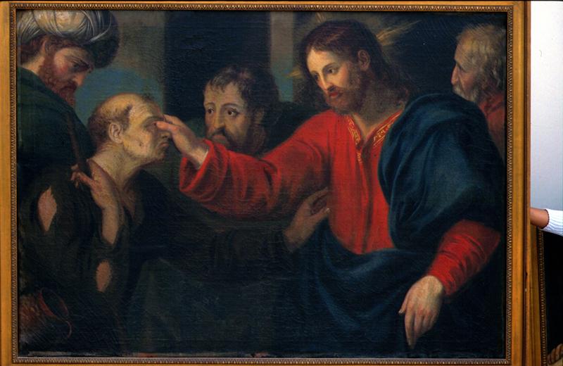 Cristo ridona la vista al cieco (dipinto) - manifattura veneta (sec. XIX)