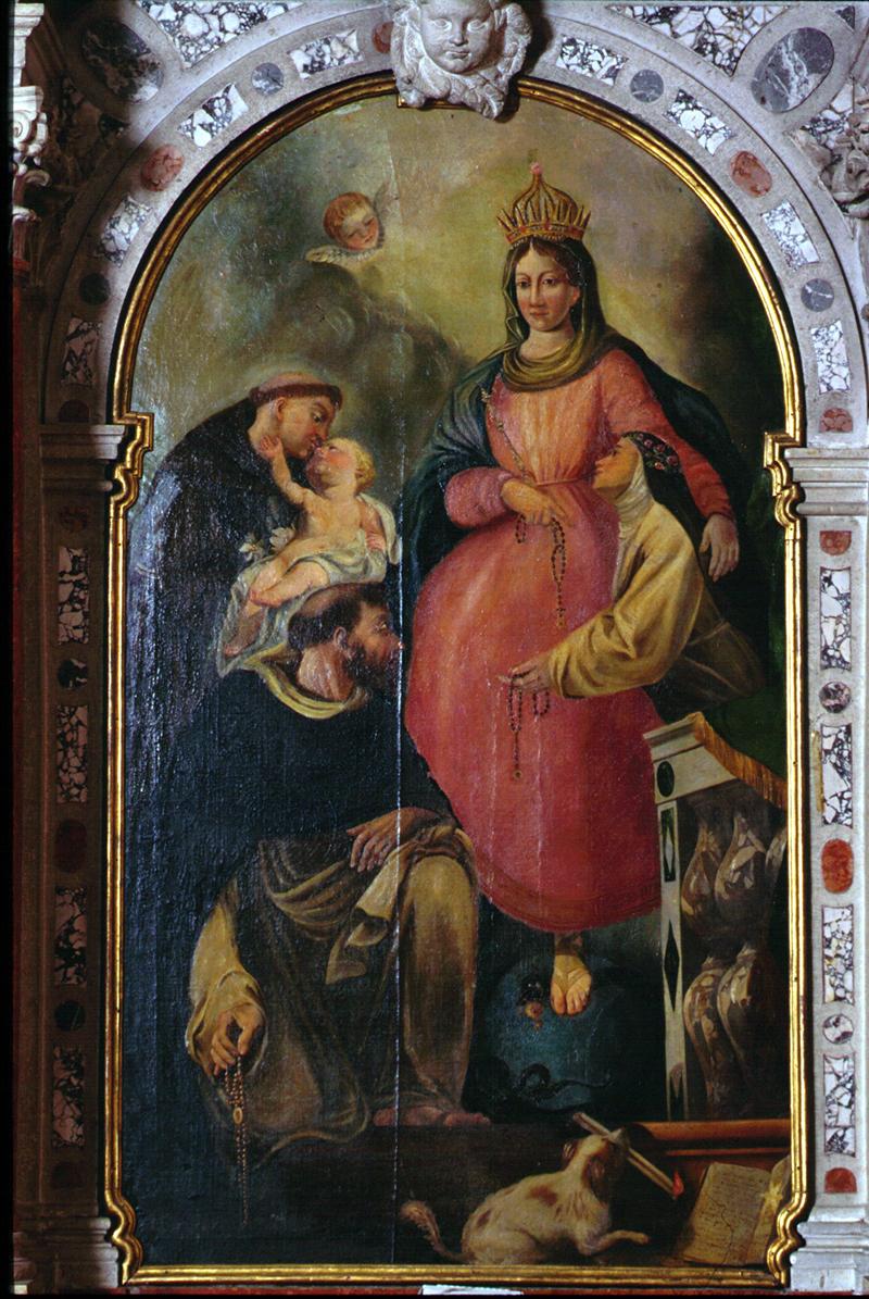 Madonna del Rosario con San Domenico, Santa Caterina da Siena e Sant'Antonio da Padova (pala d'altare) - manifattura veneta (prima metà sec. XVIII)