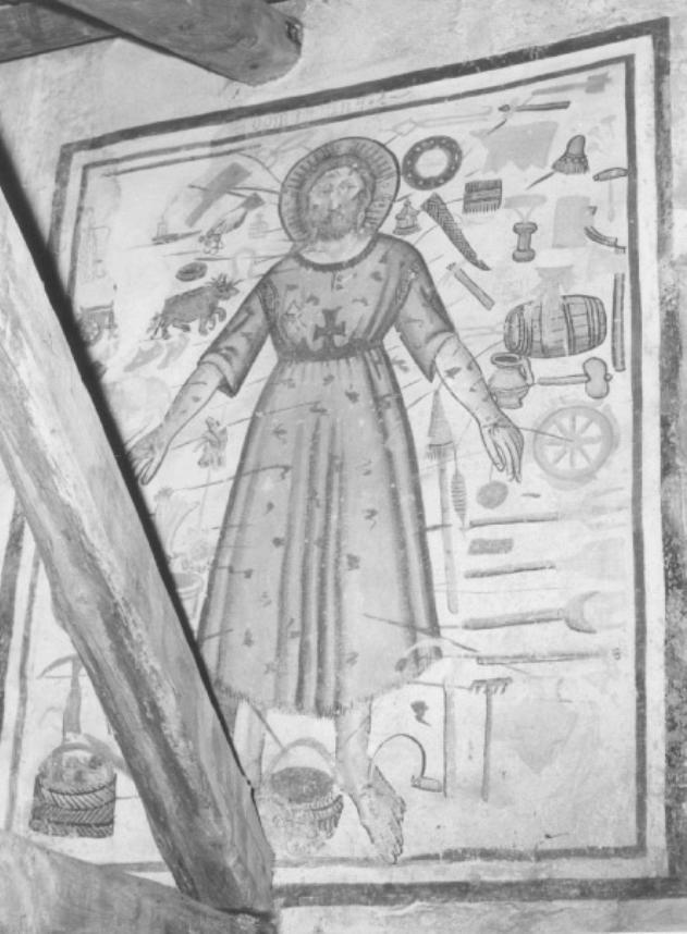 Cristo della Domenica circondato da simboli di arti e mestieri (dipinto) - ambito tedesco (?) (sec. XIV)