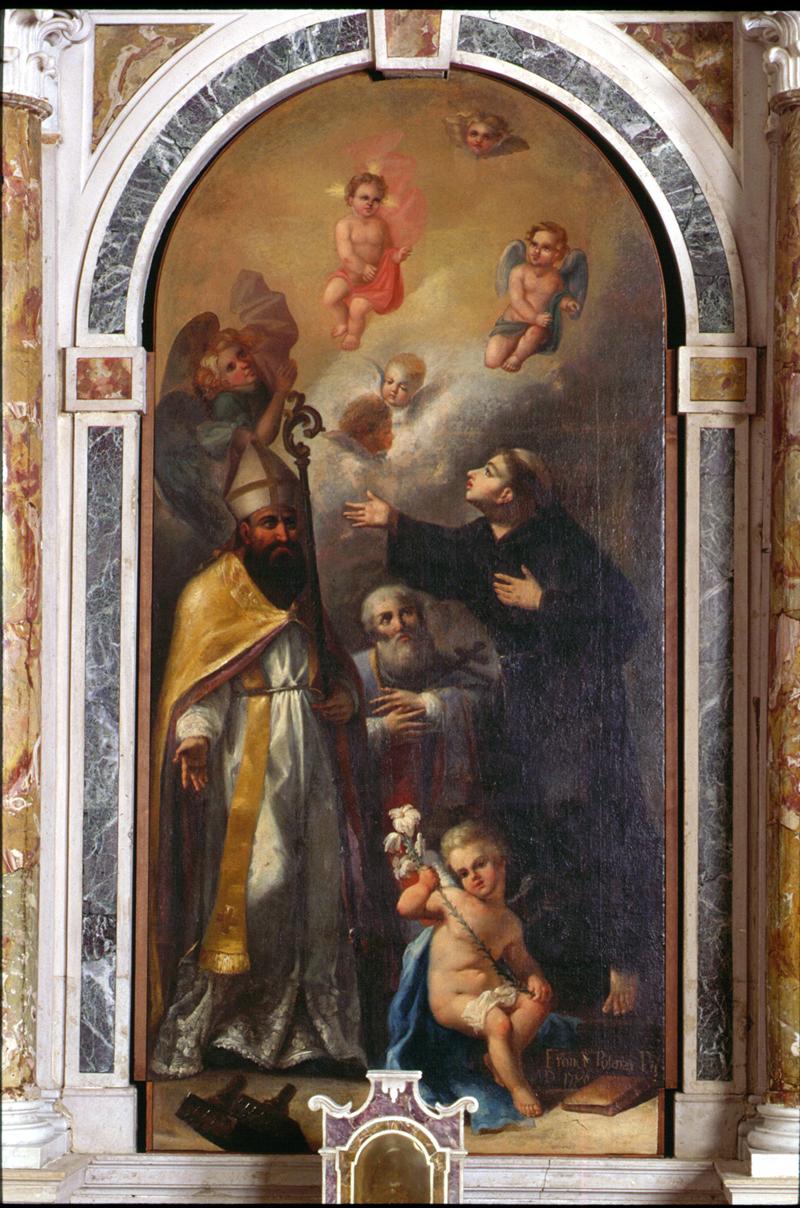 Sant'Antonio da Padova, San Biagio e San Valentino (dipinto) di Potenza Antonio - ambito veneto (sec. XVIII)