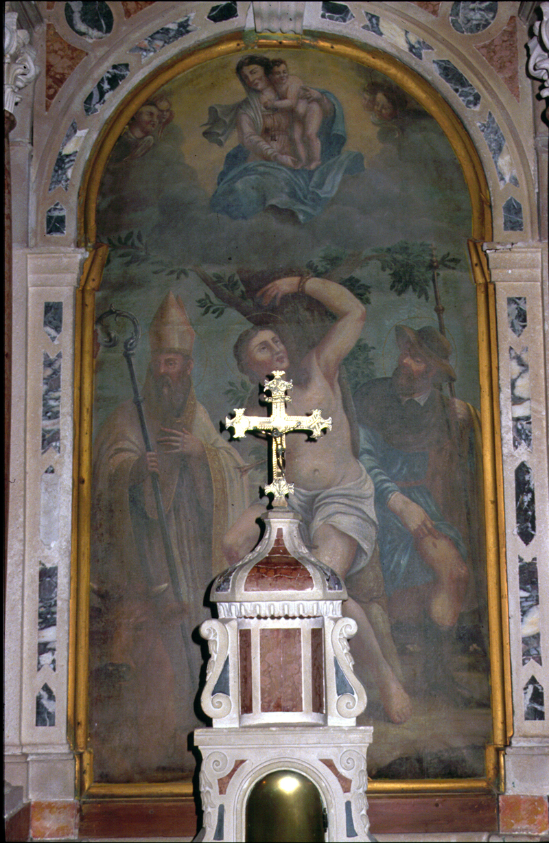 Madonna con Bambino in gloria tra San Sebastiano, San Rocco e San Gottardo [?] (dipinto) - bottega veneta (inizio sec. XIX)