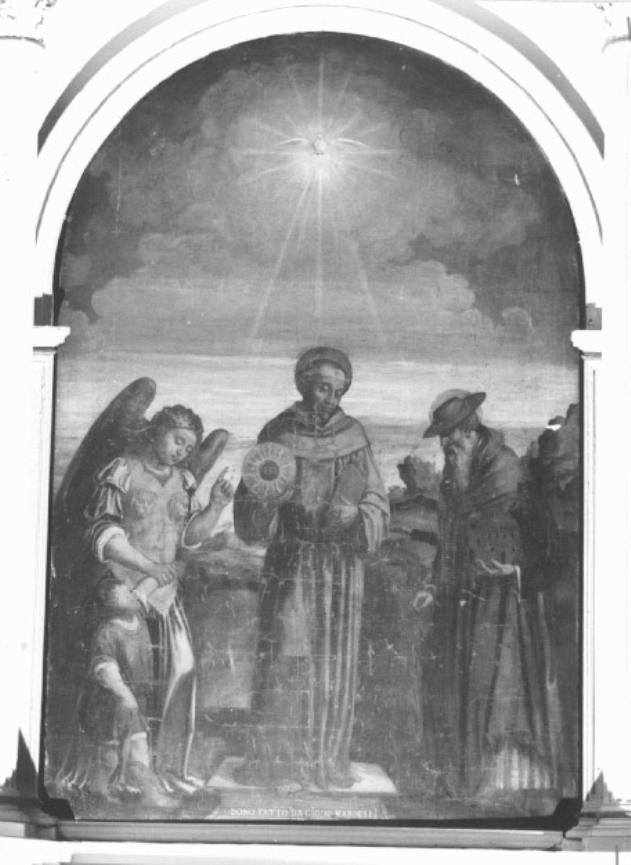 San Bernardino da Siena/ Tobia e San Raffaele arcangelo/ San Girolamo (dipinto) di Bernardino da Asola (attribuito) (sec. XVI)