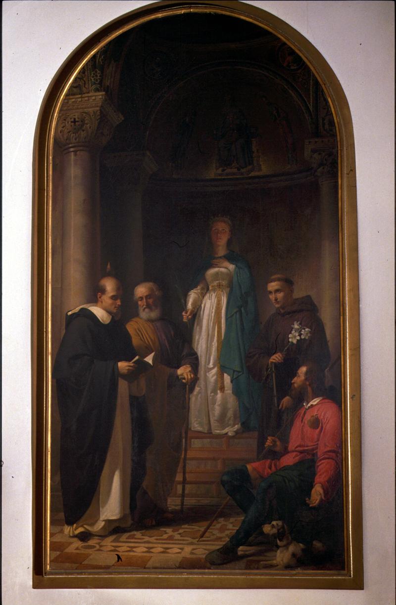 San Domenico, Sant'Antonio Abate, Santa, Sant'Antonio da Padova e San Rocco (dipinto) di Paoletti Antonio Ermolao (attribuito) - ambito veneto (sec. XIX)